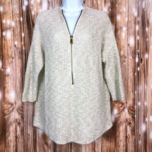 ABS Allen Schwartz 3/4 Sleeve Marled Vanilla Zip Sweater
